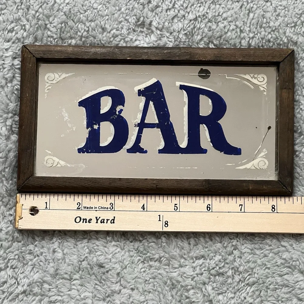 Vintage Wallace Berrie BAR Sign Framed Wood Glass Wall Plaque 1970s USA